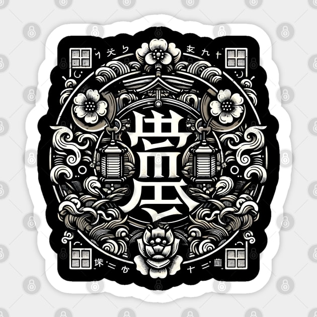 Zen Harmony: Classic Japanese Kanji, Traditional Art Motifs, Intricate Asian Symbolism Design Sticker by WarFX Designs